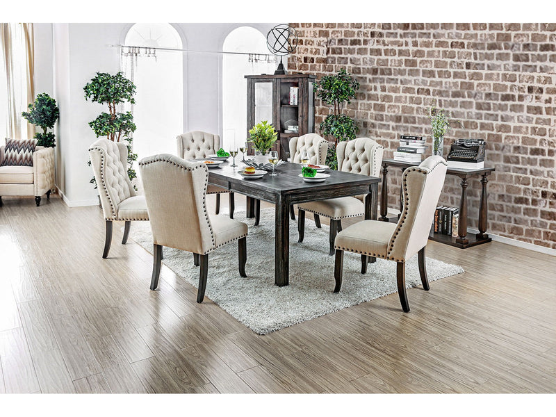 Sania III Antique Black/Beige 9 Piece Dining Set