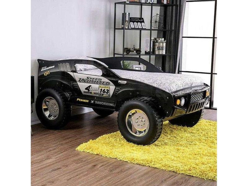 Speed Jump Black Off-Road Twin Car Bed w/ LED Headlights