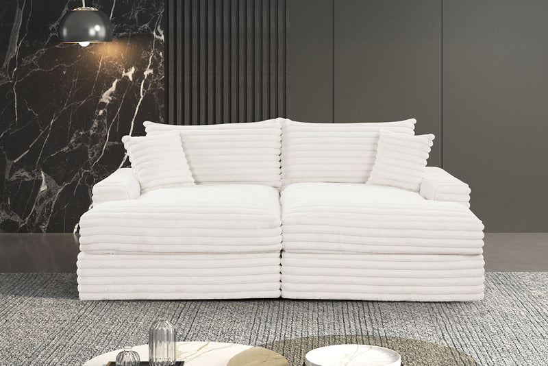 Stupendous II White Corduroy Double Chaise Sectional Sofa