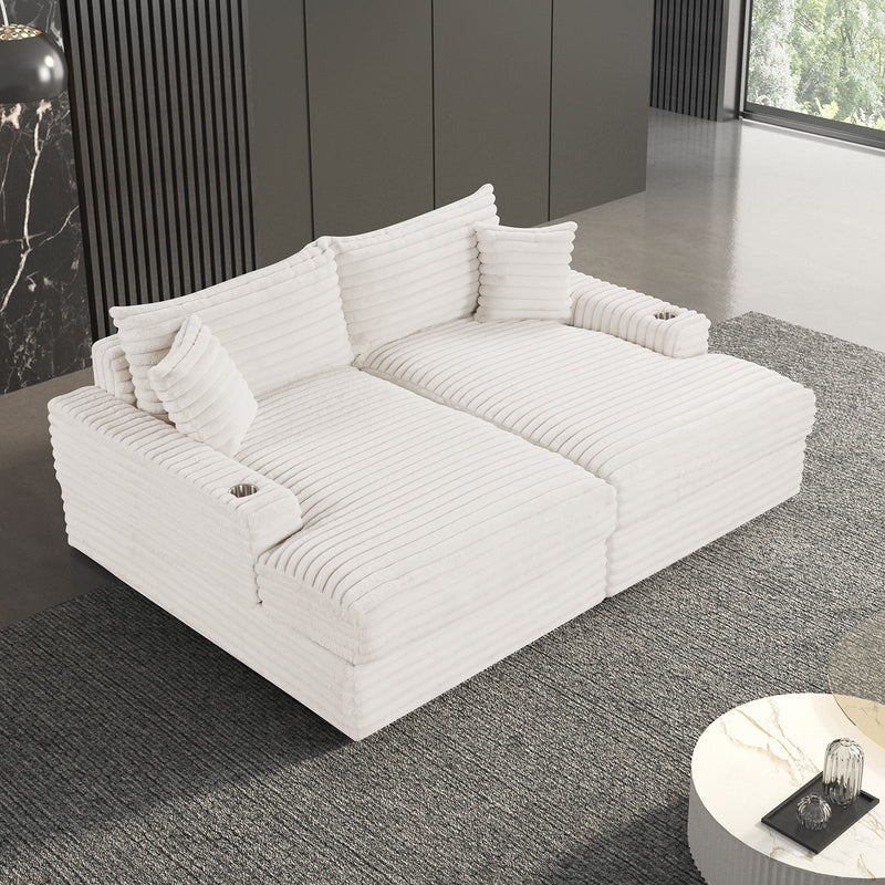 Stupendous II White Corduroy Double Chaise Sectional Sofa