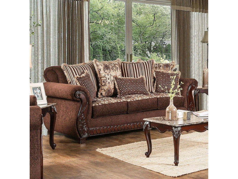Tabitha Brown & Gold Stationary Sofa & Loveseat 2pc