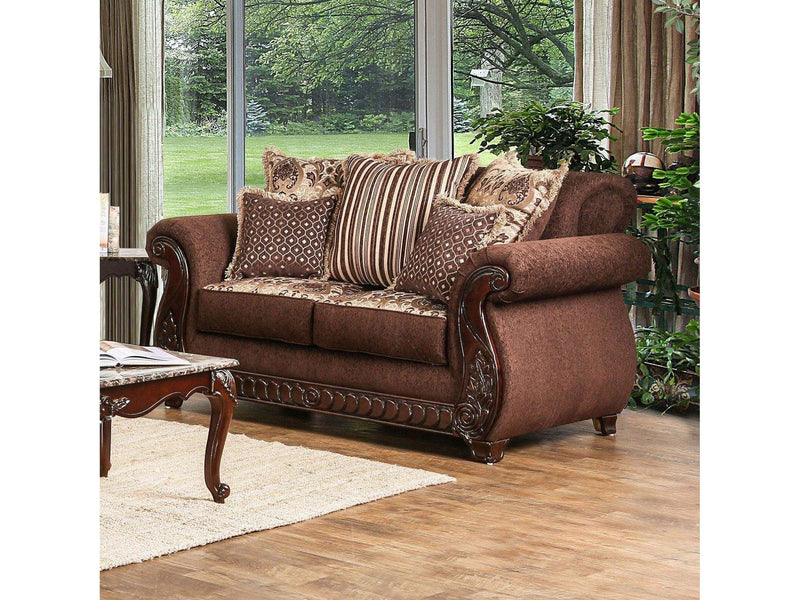 Tabitha Brown & Gold Stationary Sofa & Loveseat 2pc