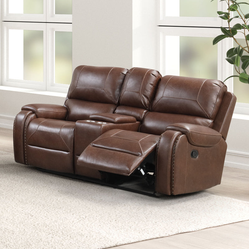 Tepic Brown Leatherette 3 Piece Living Room Set