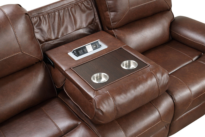 Tepic Brown Leatherette 3 Piece Living Room Set