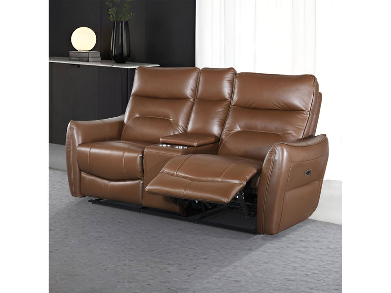 Terentius Caramel Brown Leather Match Reclining Loveseat