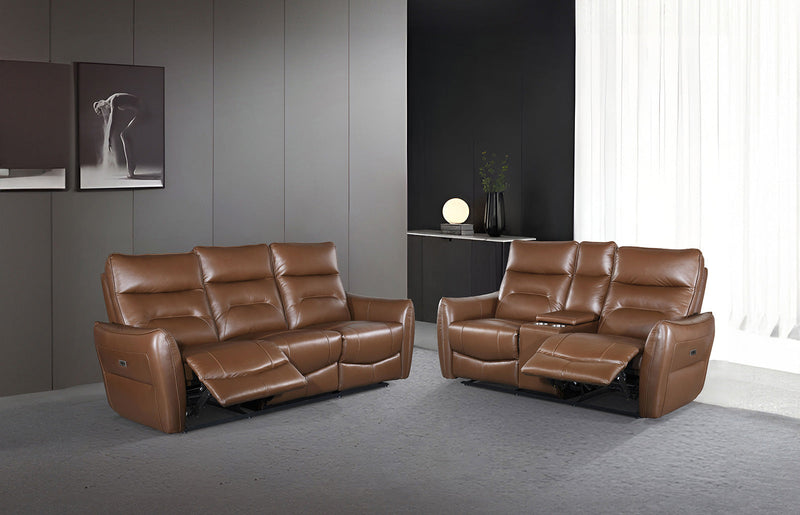 Terentius Caramel Brown Leather Match Reclining Loveseat