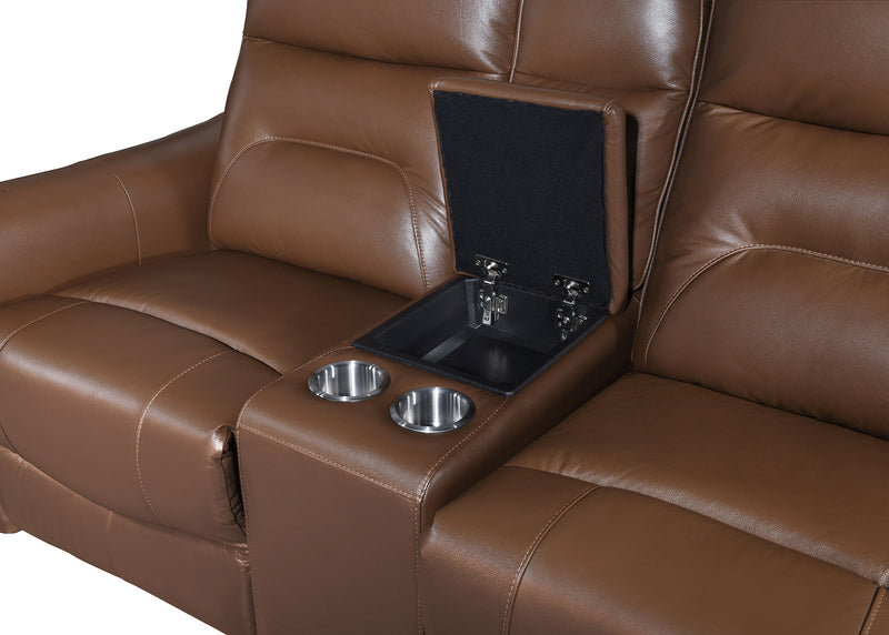 Terentius Caramel Brown Leather Match Reclining Loveseat