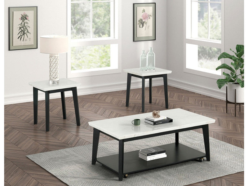 Thisted White/Black Rect Marble Coffee Table w/ Casters