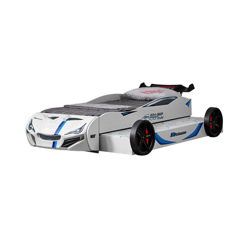 Tracklite White Car Bed w/ Trundle