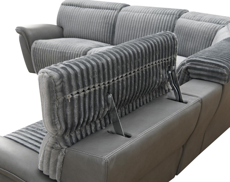 Elle Gray Power Reclining Sectional W/Power Headrest