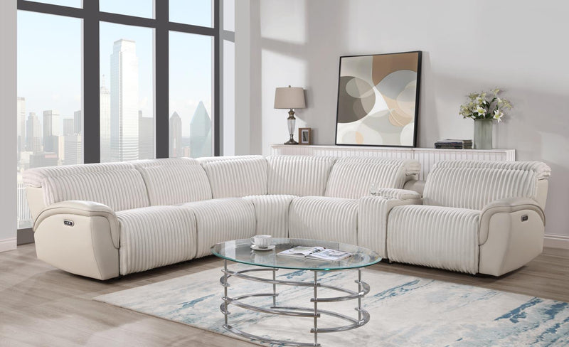 Elle Beige Power Reclining Sectional W/Power Headrest