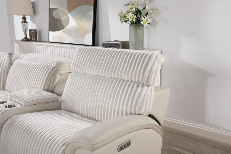 Elle Beige Power Reclining Sectional W/Power Headrest