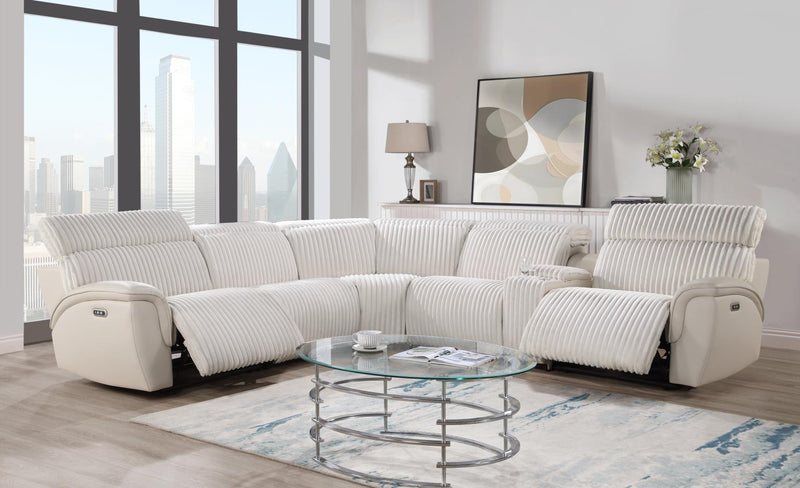 Elle Beige Power Reclining Sectional W/Power Headrest
