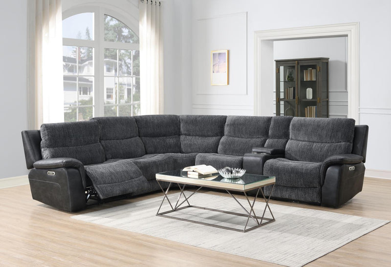 Hazel Charcoal Gray Power Reclining Sectional W/Power Headrest