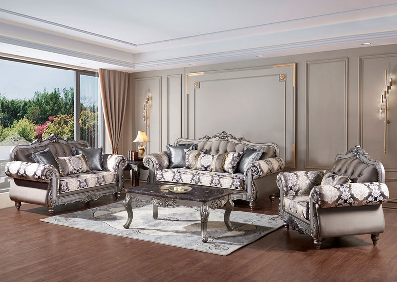 Uriah Champagne Silver Sofa Living Room Collection
