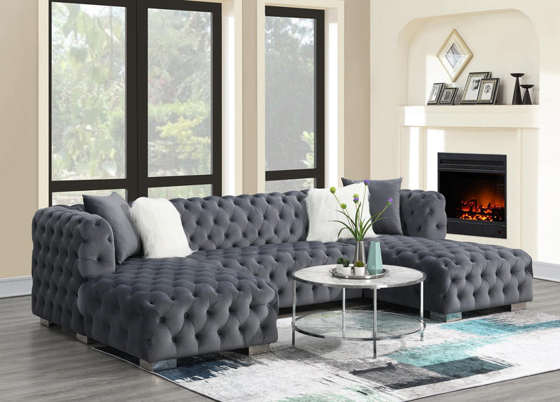 Carlin Gray Velvet Sectional Living Room Collection