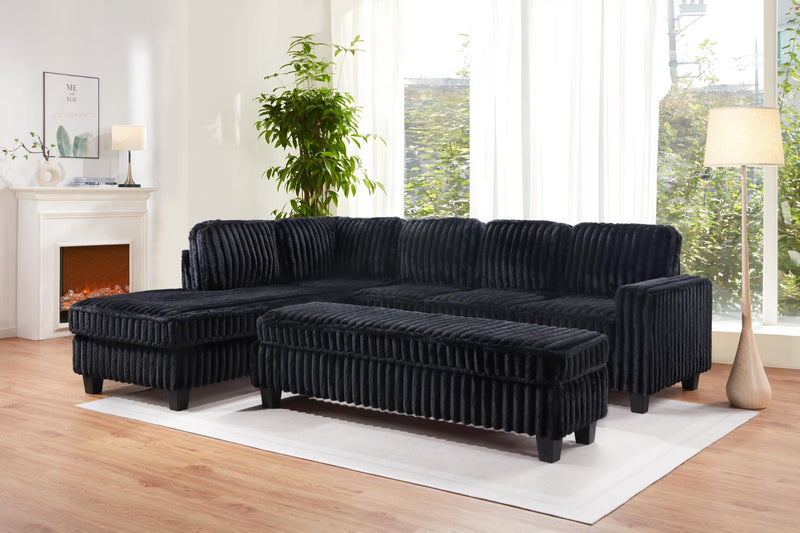 Elvira Black Corduroy Sectional Living Room Collection