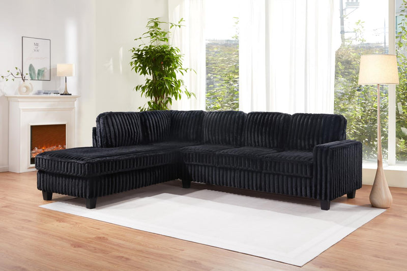 Elvira Black Corduroy Sectional Living Room Collection