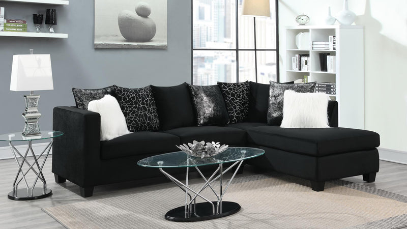Bartlett Black Velvet Sectional Living Room Collection