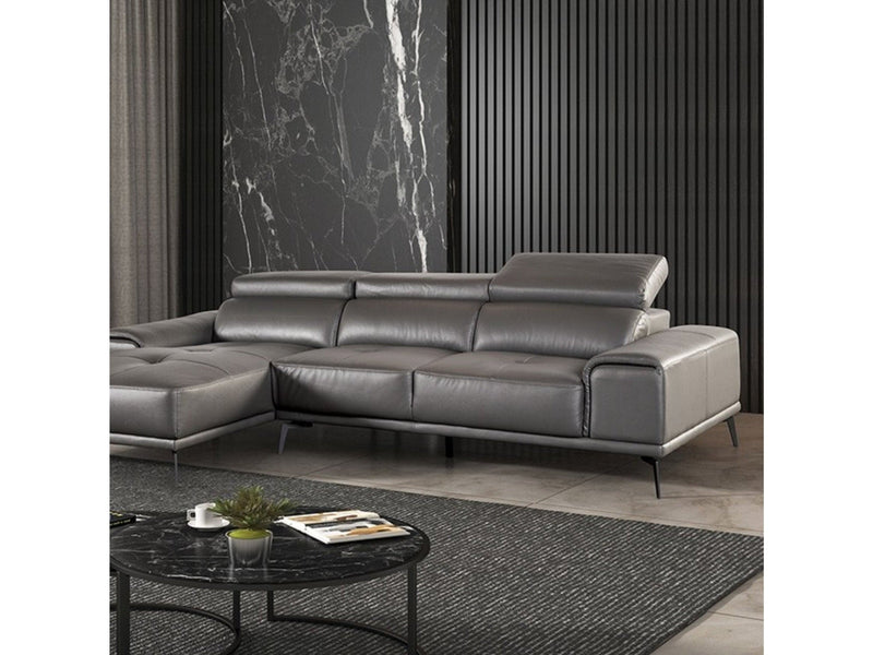 Vadso Dark Gray Leather Match Left Chaise Sectional