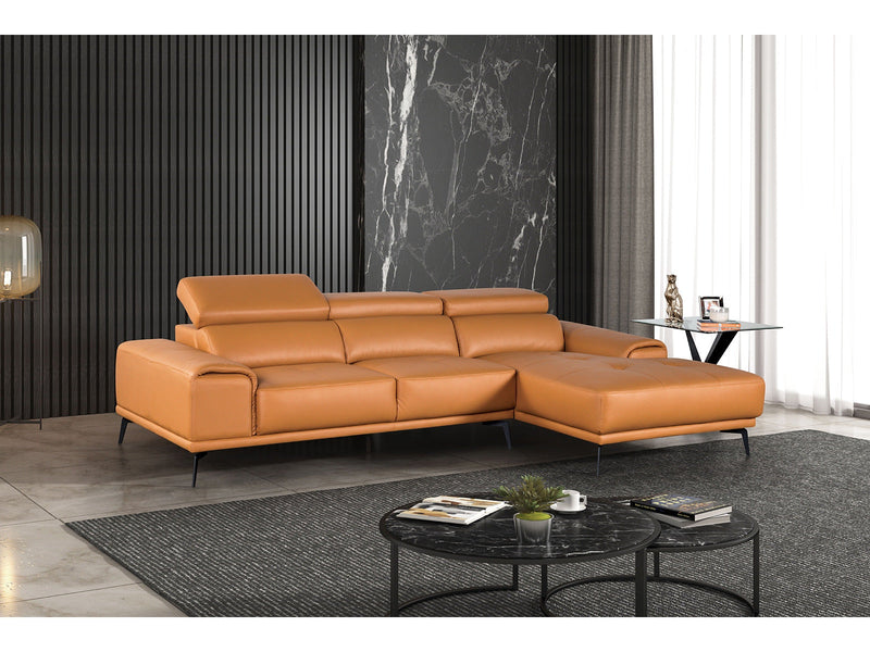 Vadso Tangerine Leather Match Right Chaise Sectional