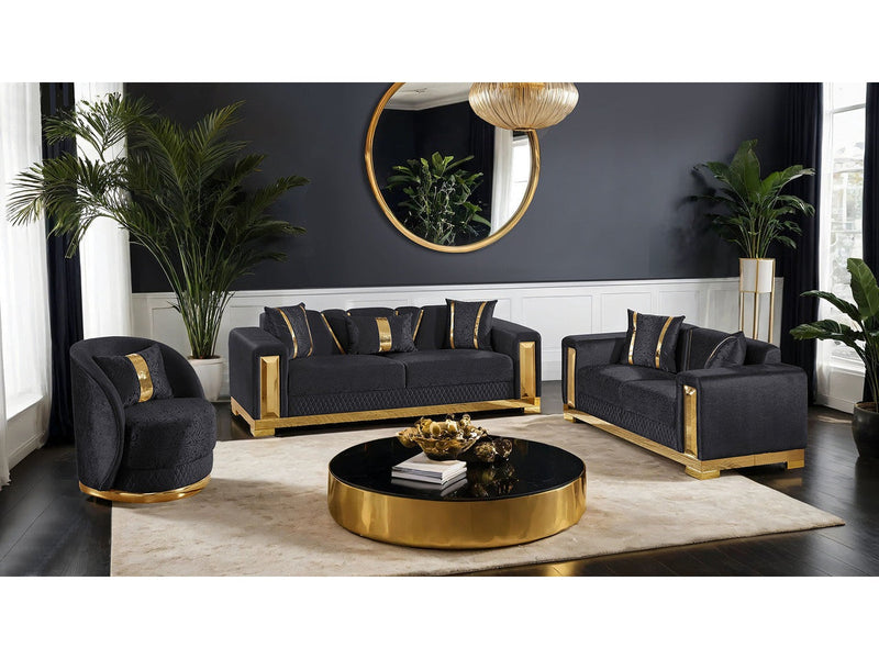 Valdosta Black/Gold Sofa & Loveseat