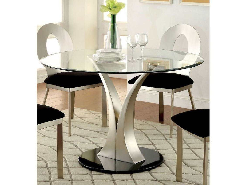 Valo Silver & Black Round Dining Room Set / 5pc