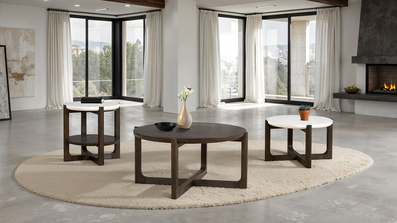 Vellara Dark Walnut End Table w/ Stone Top