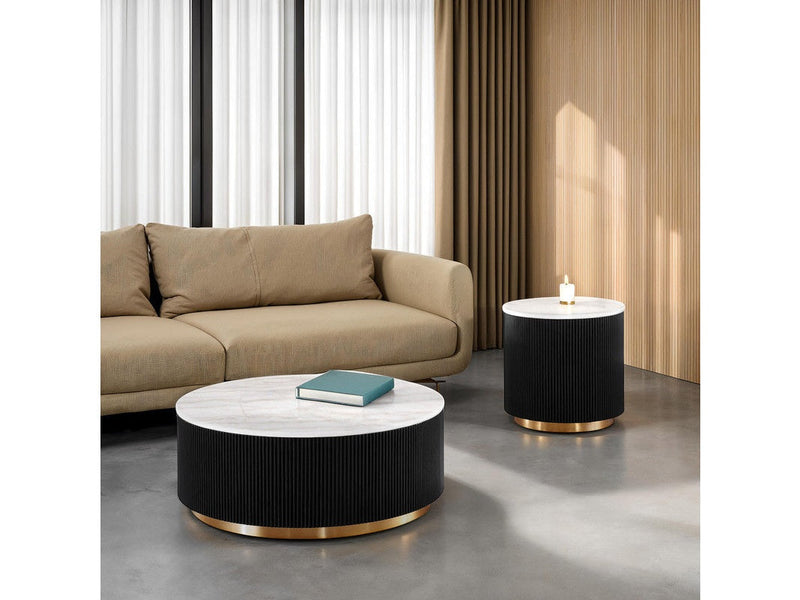 Virden Black/White/Gold Round Cocktail Table