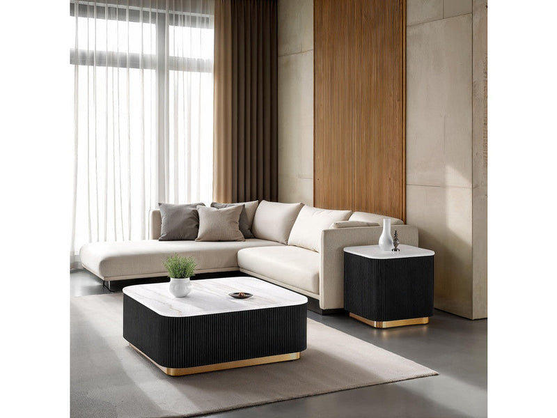 Virden Black/White/Gold Square Cocktail Table