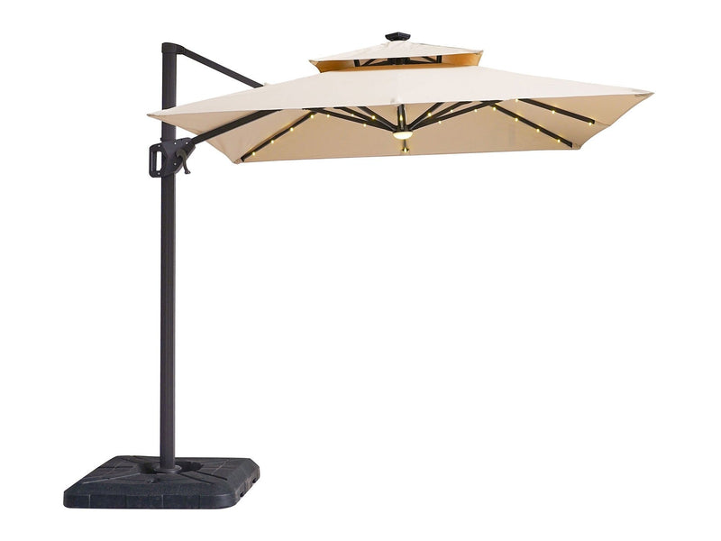 Xico Beige 8 FT Square Umbrella w/ Double Top and LED Light + 37" Large Base