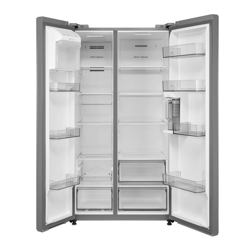 Midea: 25 CF Side-by-Side Refrigerator with Internal Water Dispenser - Stainless