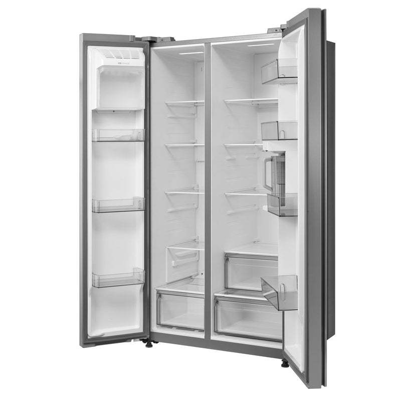 Midea: 25 CF Side-by-Side Refrigerator with Internal Water Dispenser - Stainless