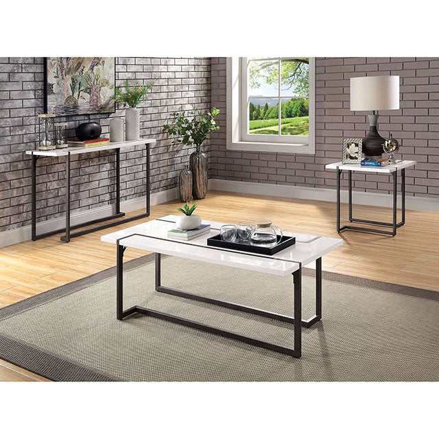 izar White/Gun Metal End Table