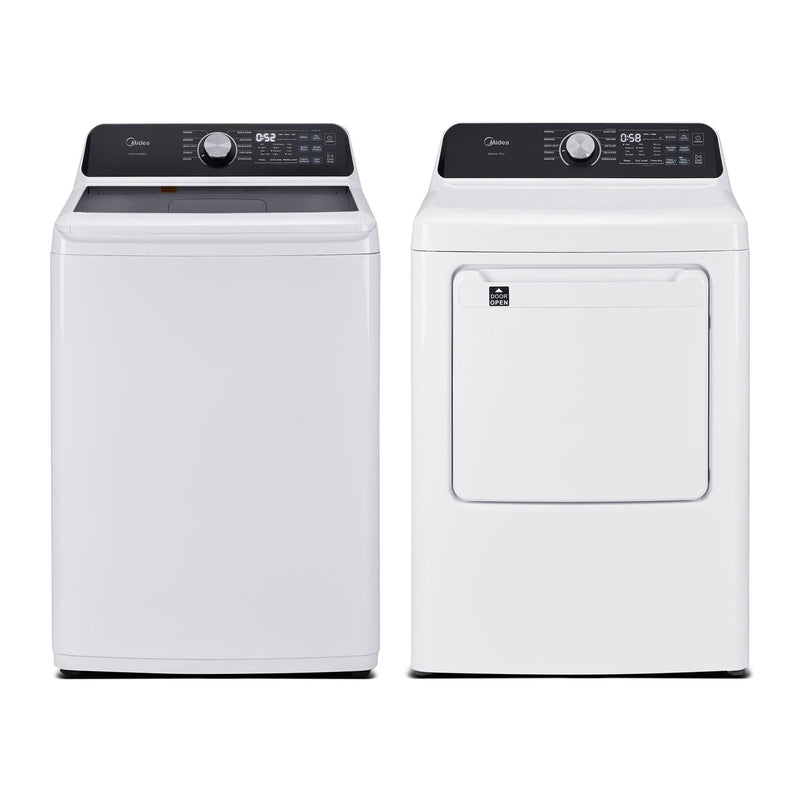 Midea: 4.4 CF Top Load Washer (MLTW44A4BWW) & 7.0 CF Gas Dryer (MLTG45N4BWW) - White