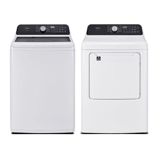 Midea: 4.4 CF Top Load Washer (MLTW44A4BWW) & 7.0 CF Gas Dryer (MLTG45N4BWW) - White