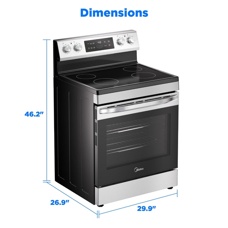 Midea: 30" Electric Range with Steam Clean - Stainless